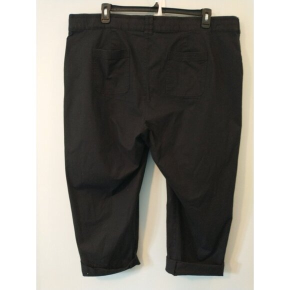 Rafaella Weekend Classic Pants Roll Tab Hem Pockets Black Cotton - 20W - Picture 5 of 9